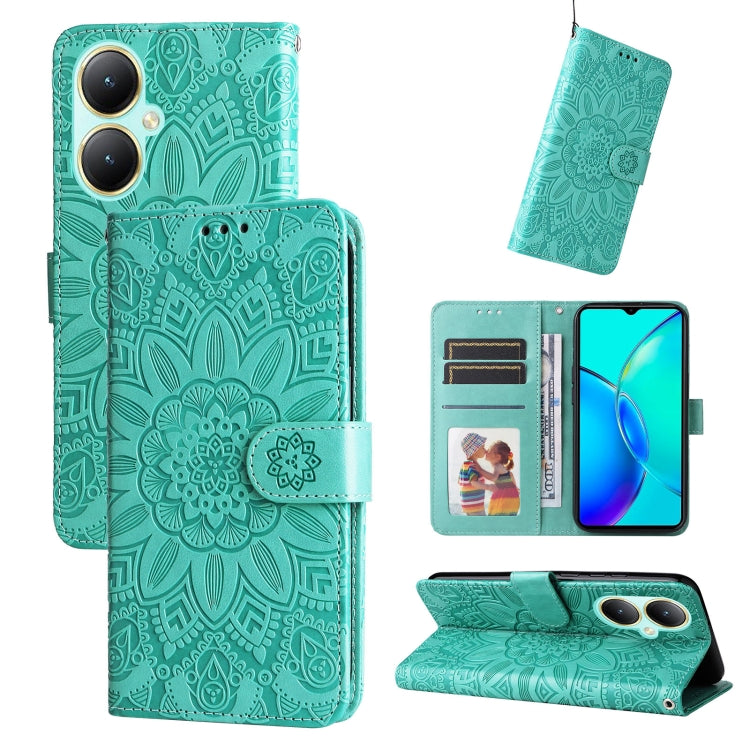 For vivo Y35+ Embossed Sunflower Leather Phone Case