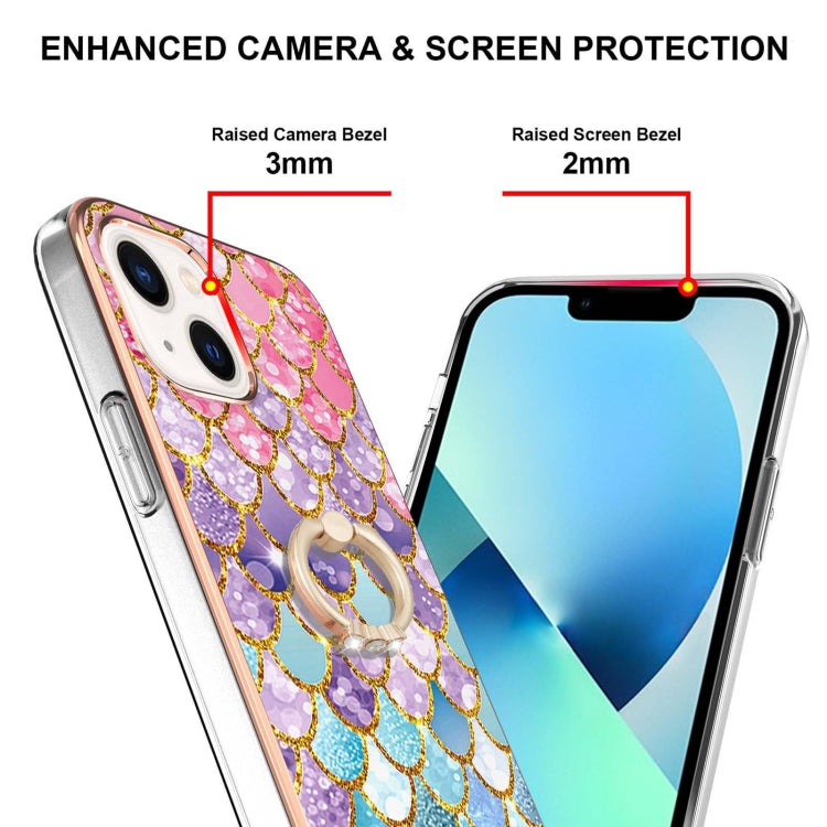 For iPhone 15 Electroplating Pattern IMD TPU Shockproof Case with Rhinestone Ring Holder