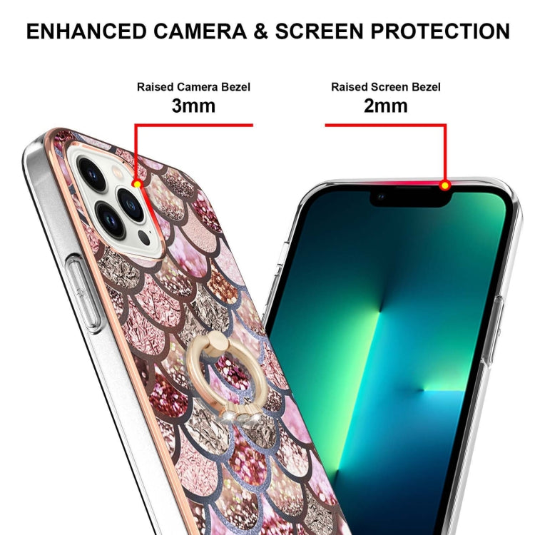 For iPhone 15 Pro Max Electroplating Pattern IMD TPU Shockproof Case with Rhinestone Ring Holder