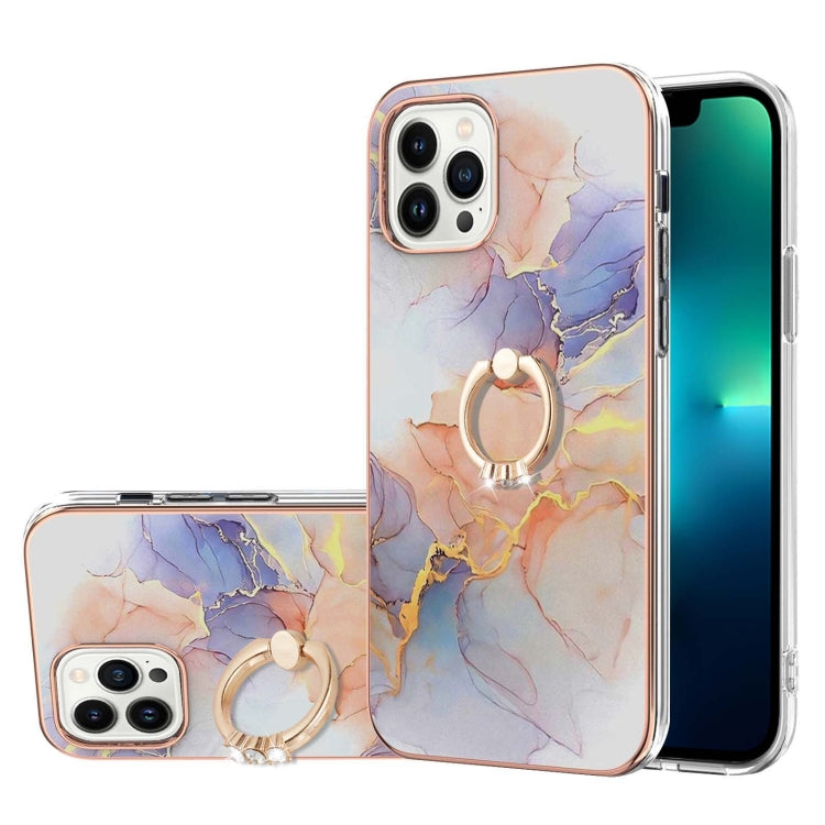 For iPhone 15 Pro Max Electroplating Pattern IMD TPU Shockproof Case with Rhinestone Ring Holder