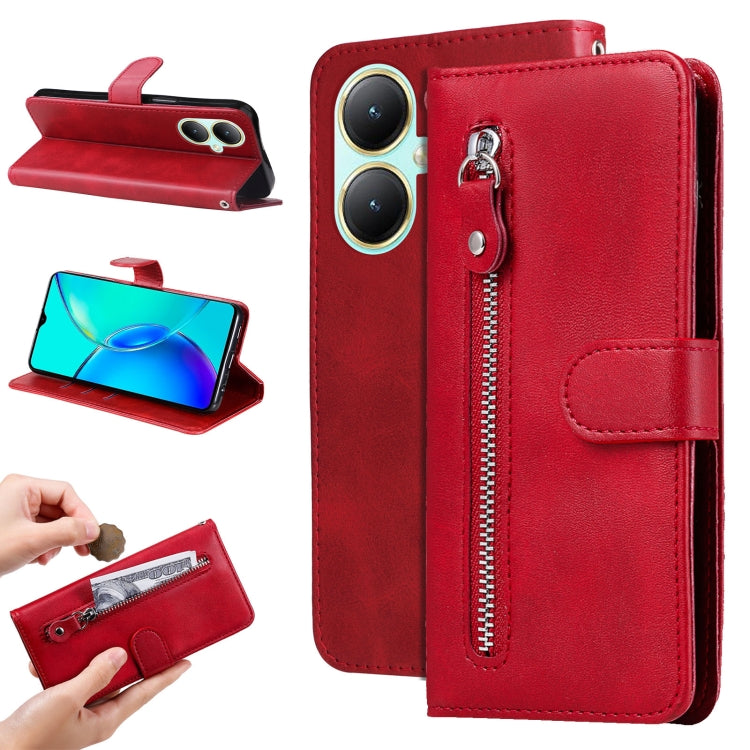 For vivo Y35+ Fashion Calf Texture Zipper Leather Phone Case