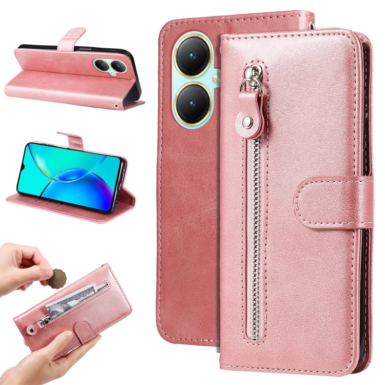 For vivo Y35+ Fashion Calf Texture Zipper Leather Phone Case