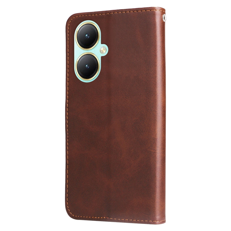 For vivo Y35+ Fashion Calf Texture Zipper Leather Phone Case