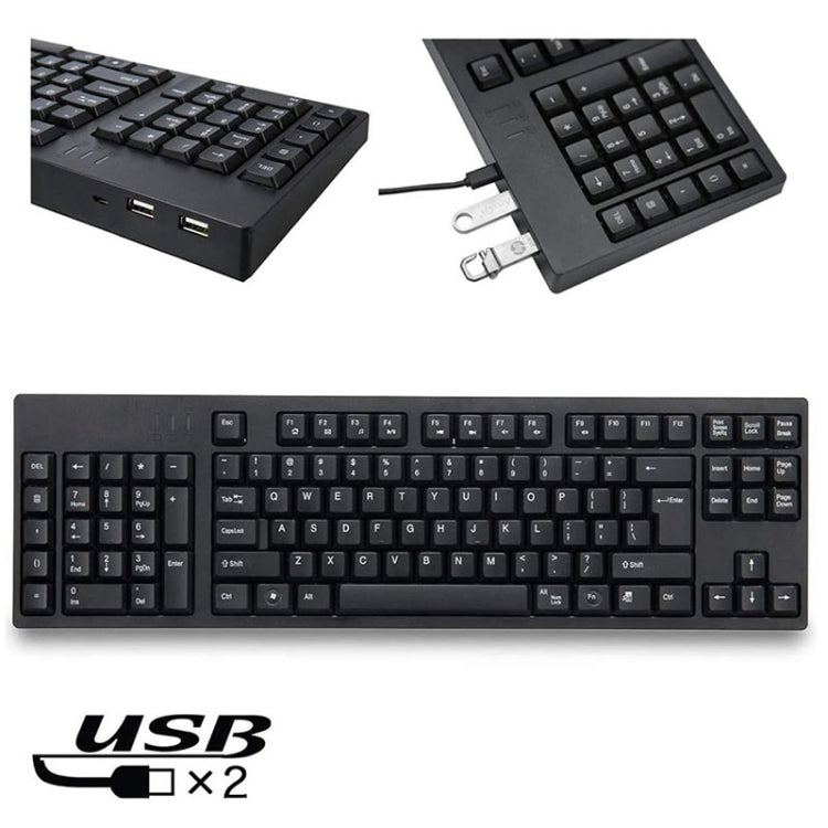 Wired USB Left Hand Keyboard with Dual HUB Function(Black)