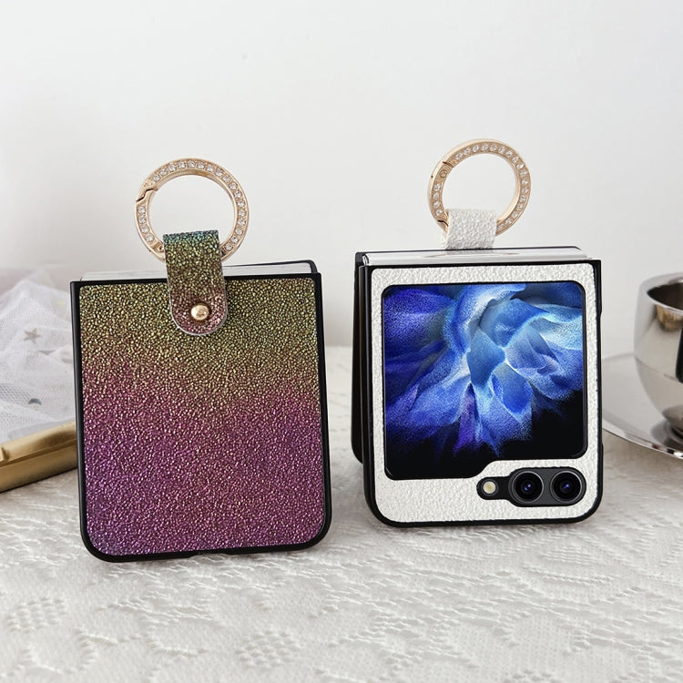 For Samsung Galaxy Z Flip5 Colorful Glitter PC Shockproof Phone Case with Ring Holder