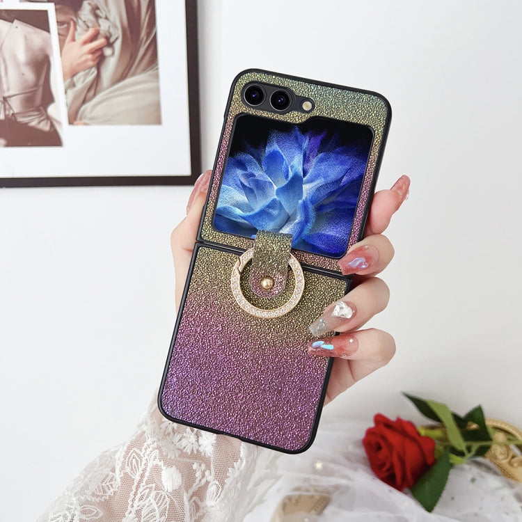 For Samsung Galaxy Z Flip5 Colorful Glitter PC Shockproof Phone Case with Ring Holder