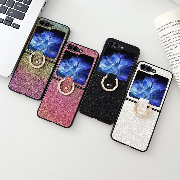 For Samsung Galaxy Z Flip5 Colorful Glitter PC Shockproof Phone Case with Ring Holder