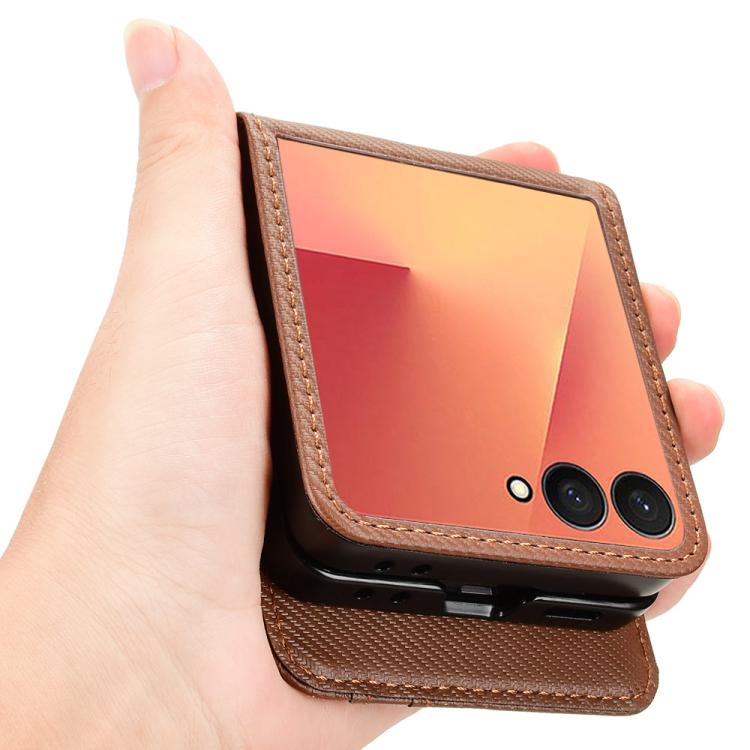 For Samsung Galaxy Z Flip7 Card Slot PU Leather PC Phone Case