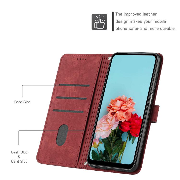 For iPhone 17 Pro Skin Feel Stripe Pattern Leather Phone Case with Lanyard