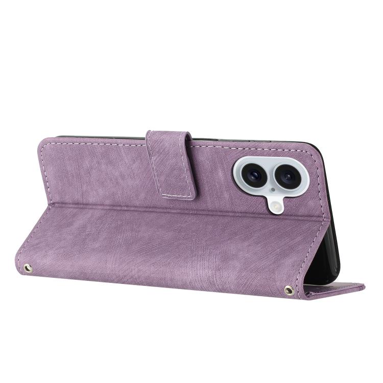 For iPhone 17 Skin Feel Stripe Pattern Leather Phone Case with Lanyard