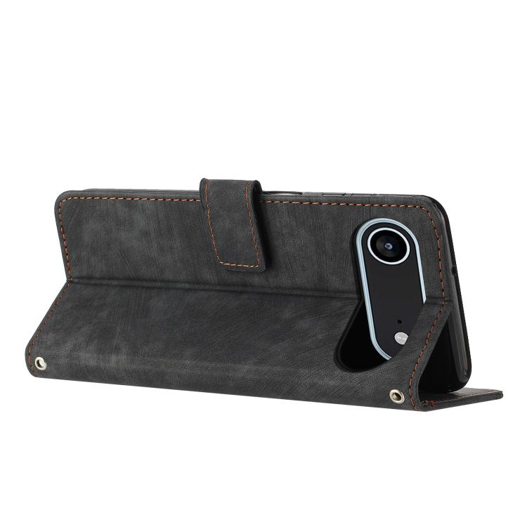 For iPhone Air Skin Feel Stripe Pattern Leather Phone Case with Lanyard