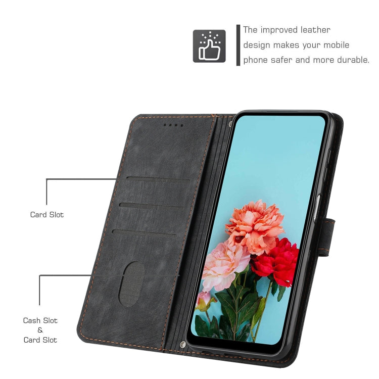 For Samsung Galaxy M55 / C55 Skin Feel Stripe Pattern Leather Phone Case with Long Lanyard