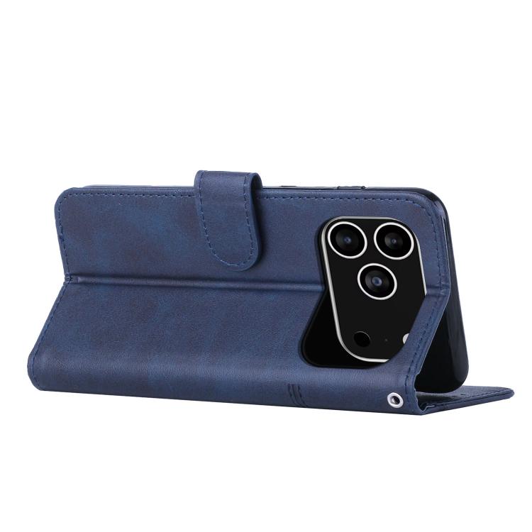For iPhone 17 Pro Stitching Calf Texture Buckle Leather Phone Case