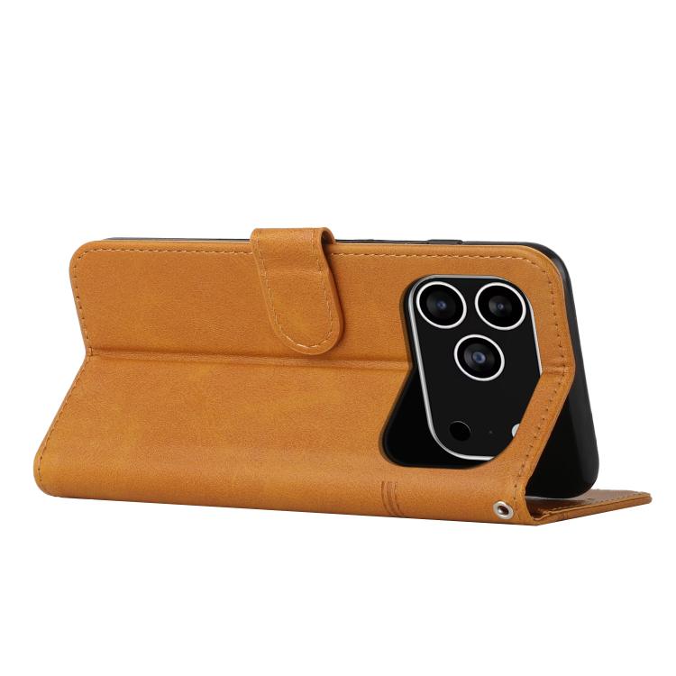 For iPhone 17 Pro Stitching Calf Texture Buckle Leather Phone Case