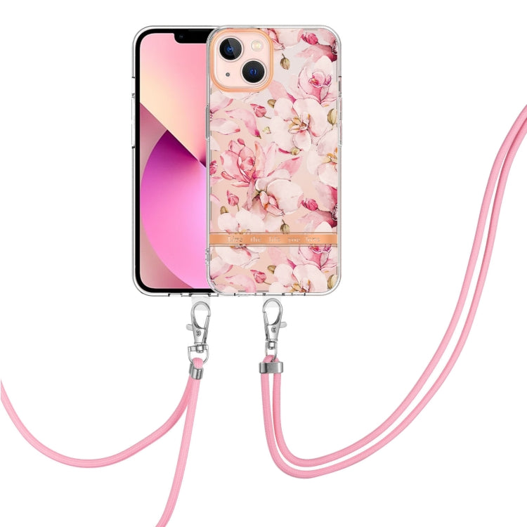 For iPhone 15 Flowers and Plants Series IMD TPU Phone Case with Lanyard
