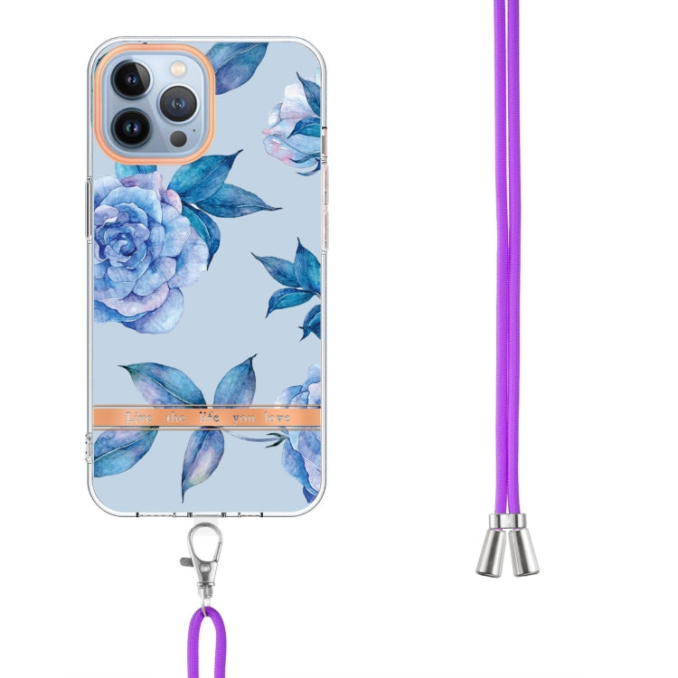 For iPhone 15 Pro Max Flowers and Plants Series IMD TPU Phone Case with Lanyard