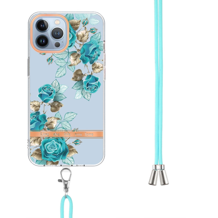 For iPhone 15 Pro Max Flowers and Plants Series IMD TPU Phone Case with Lanyard