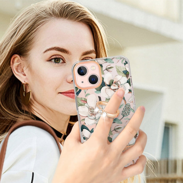 For iPhone 15 Ring IMD Flowers TPU Phone Case