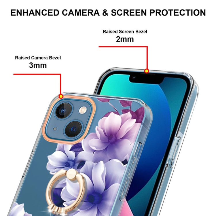 For iPhone 15 Ring IMD Flowers TPU Phone Case