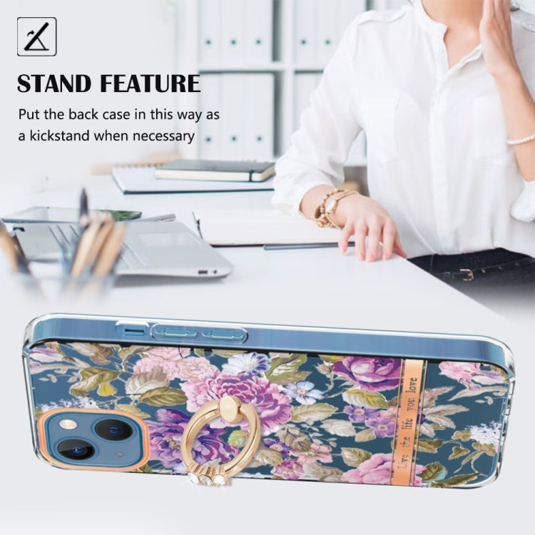 For iPhone 15 Ring IMD Flowers TPU Phone Case