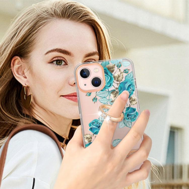 For iPhone 15 Plus Ring IMD Flowers TPU Phone Case
