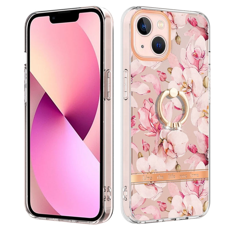 For iPhone 15 Plus Ring IMD Flowers TPU Phone Case
