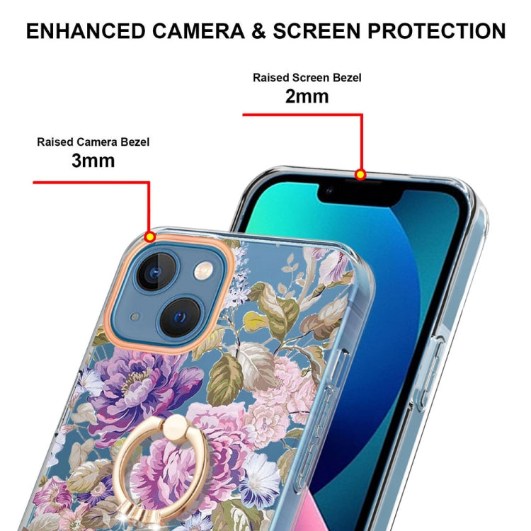 For iPhone 15 Plus Ring IMD Flowers TPU Phone Case