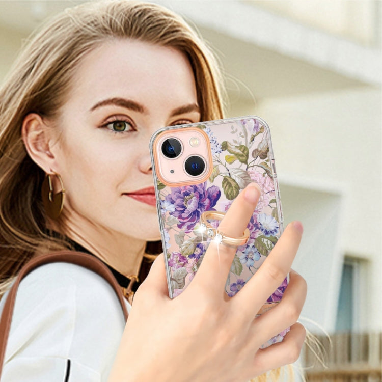 For iPhone 15 Plus Ring IMD Flowers TPU Phone Case