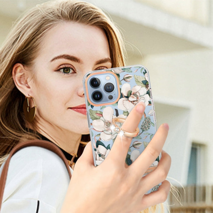 For iPhone 15 Pro Max Ring IMD Flowers TPU Phone Case