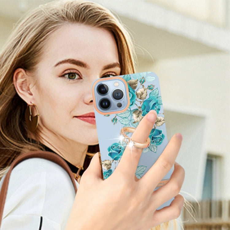 For iPhone 15 Pro Max Ring IMD Flowers TPU Phone Case
