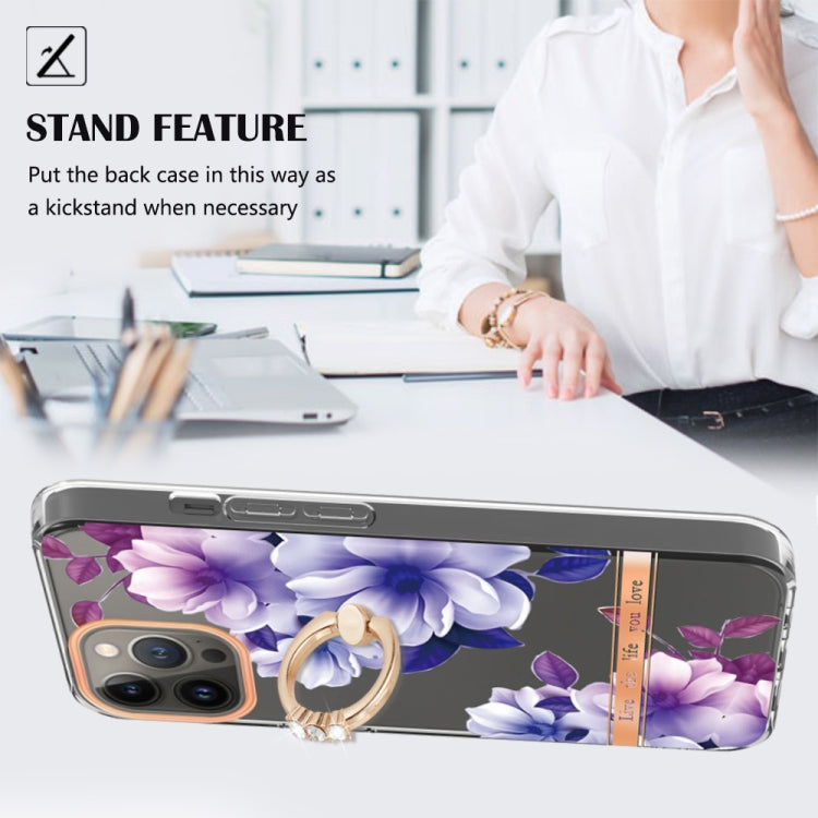 For iPhone 15 Pro Max Ring IMD Flowers TPU Phone Case