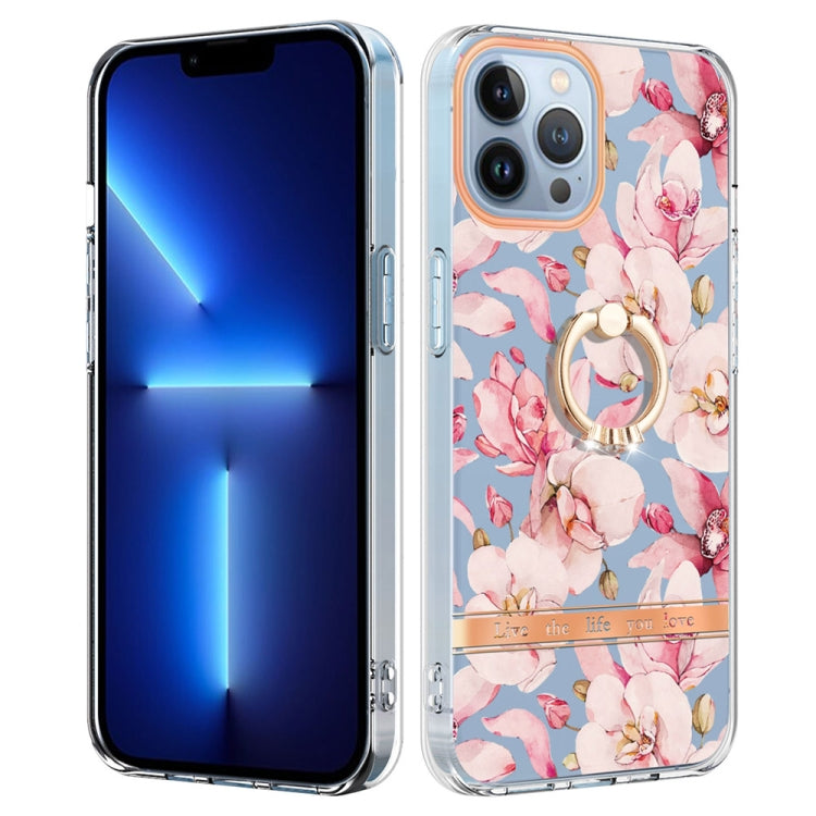 For iPhone 15 Pro Max Ring IMD Flowers TPU Phone Case