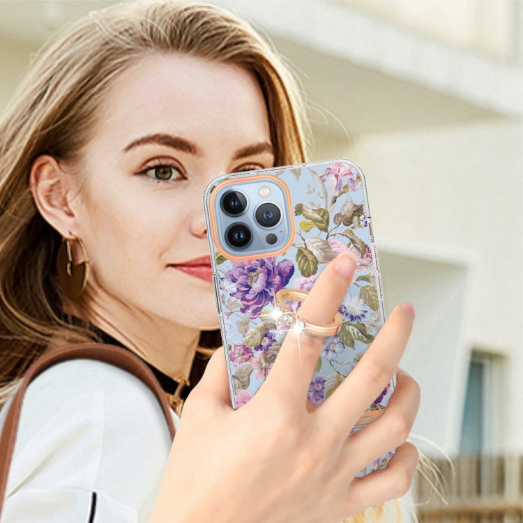 For iPhone 15 Pro Max Ring IMD Flowers TPU Phone Case