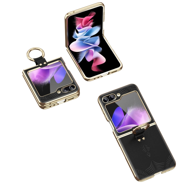 For Samsung Galaxy Z Flip6 / Flip7 FE Electroplated Embossed Leather Phone Case with Ring