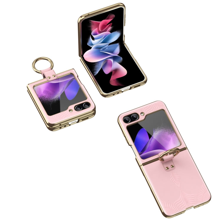 For Samsung Galaxy Z Flip6 / Flip7 FE Electroplated Embossed Leather Phone Case with Ring