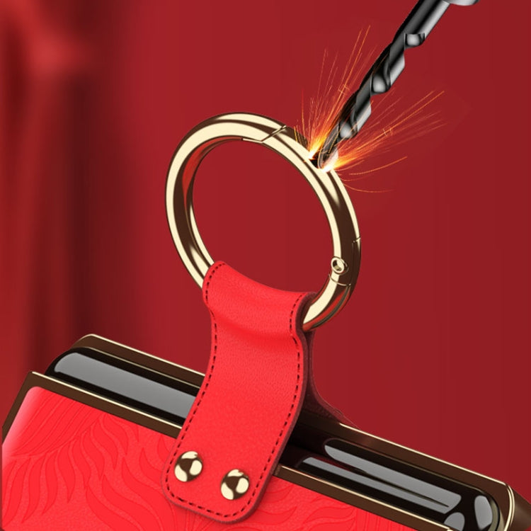For Samsung Galaxy Z Flip6 / Flip7 FE Electroplated Embossed Leather Phone Case with Ring