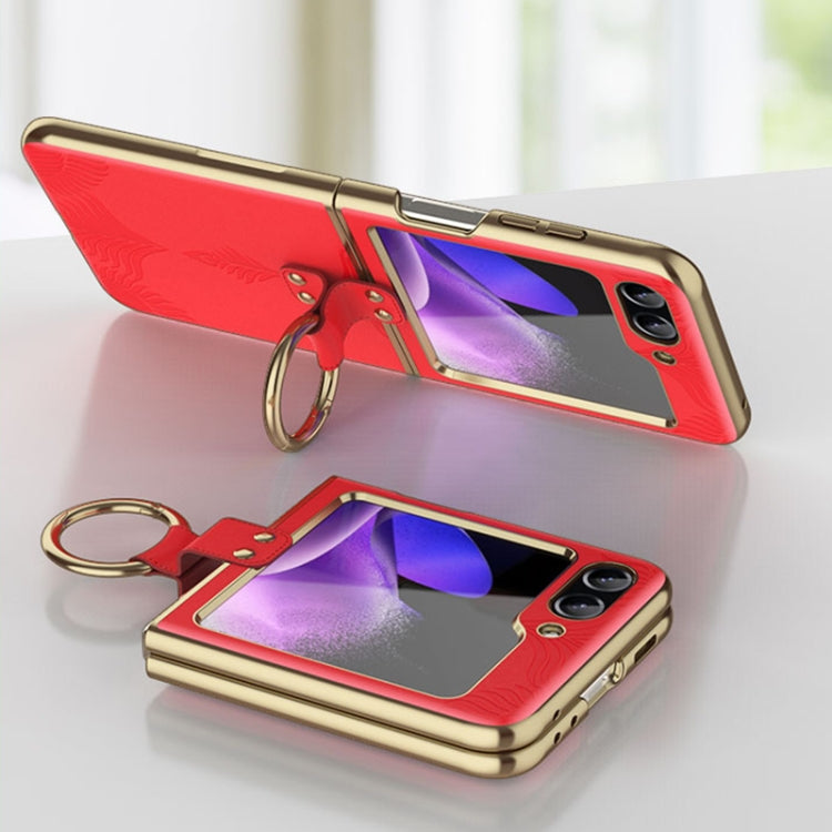 For Samsung Galaxy Z Flip6 / Flip7 FE Electroplated Embossed Leather Phone Case with Ring