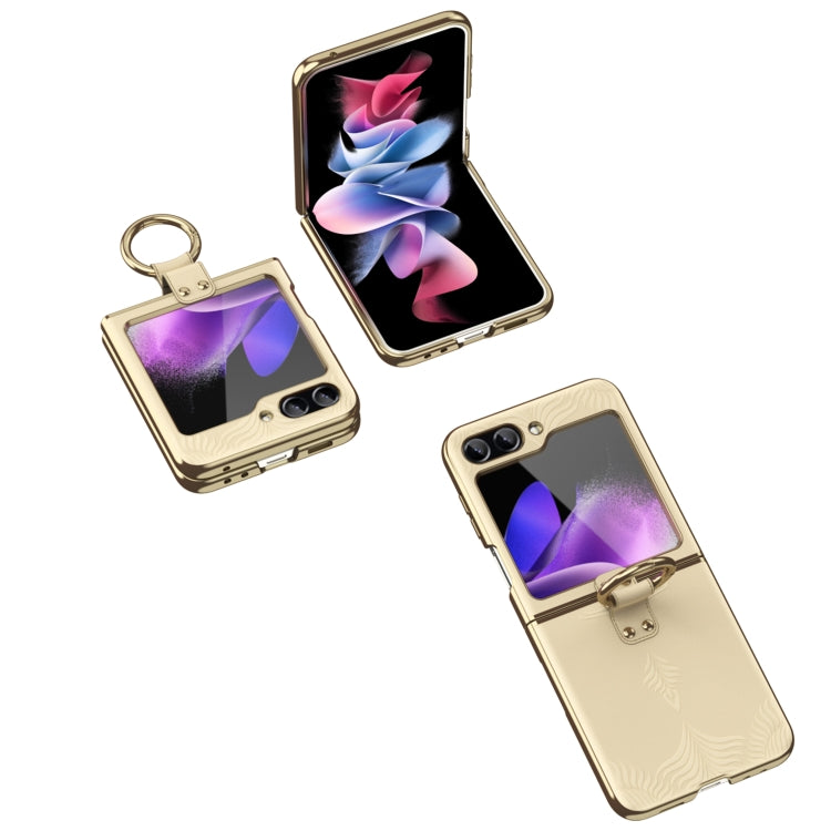 For Samsung Galaxy Z Flip6 / Flip7 FE Electroplated Embossed Leather Phone Case with Ring