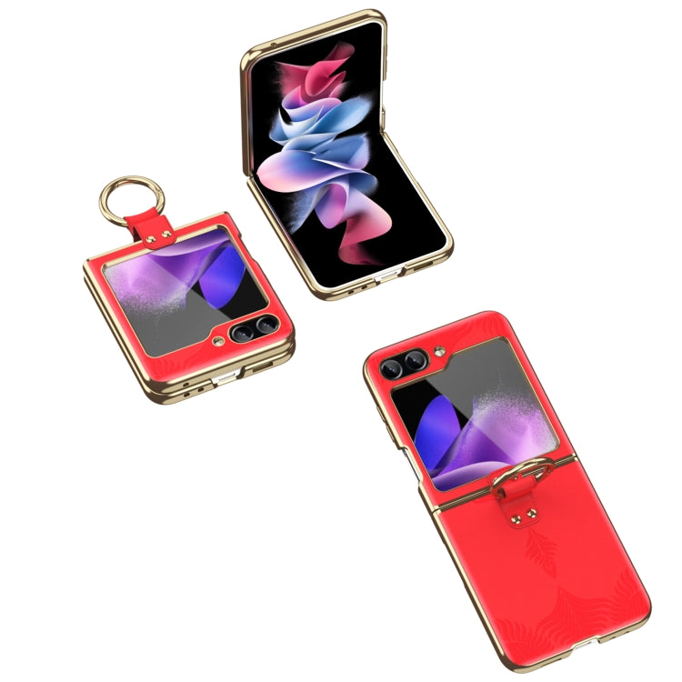 For Samsung Galaxy Z Flip6 / Flip7 FE Electroplated Embossed Leather Phone Case with Ring