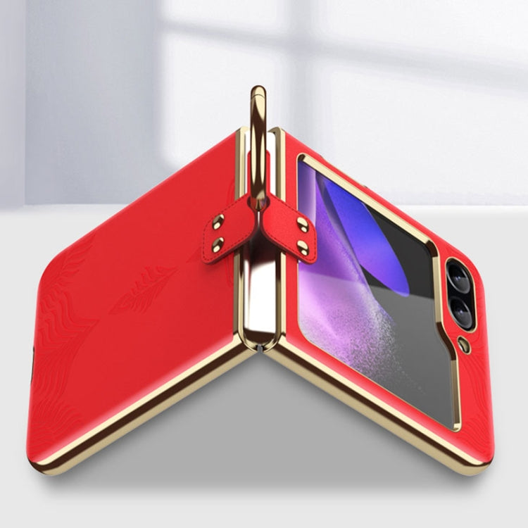 For Samsung Galaxy Z Flip6 / Flip7 FE Electroplated Embossed Leather Phone Case with Ring