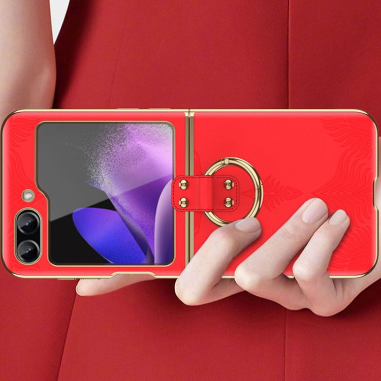 For Samsung Galaxy Z Flip6 / Flip7 FE Electroplated Embossed Leather Phone Case with Ring