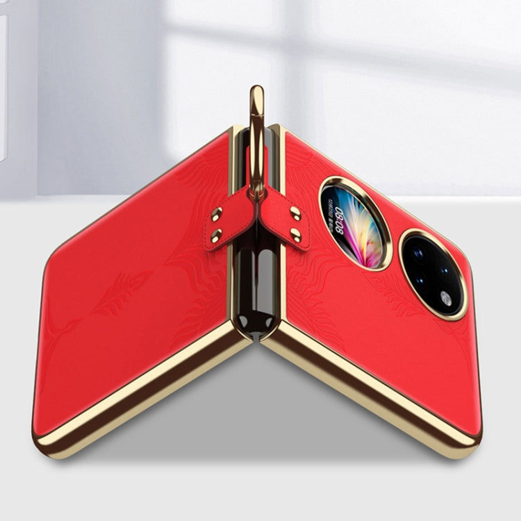 For Huawei P50 Pocket Electroplated Embossed Leather Phone Case with Ring