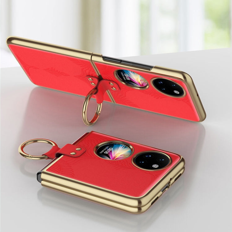 For Huawei P50 Pocket Electroplated Embossed Leather Phone Case with Ring