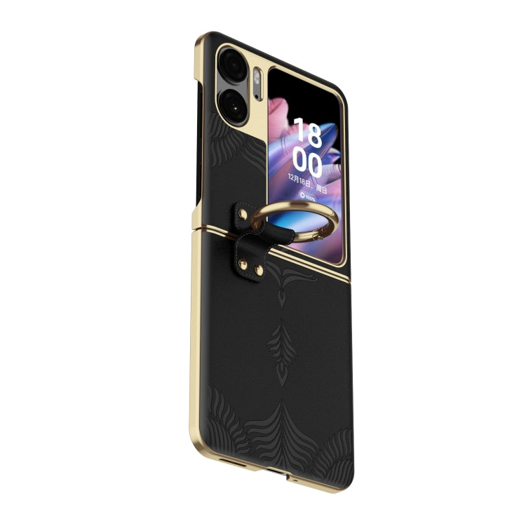 For OPPO Find N2 Flip Electroplated Embossed Leather Phone Case with Ring