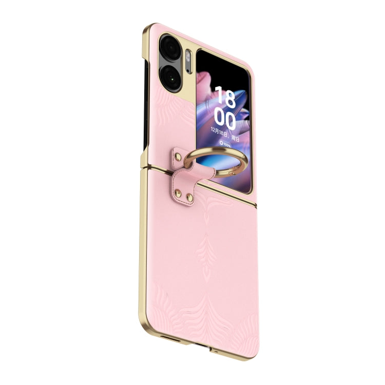 For OPPO Find N2 Flip Electroplated Embossed Leather Phone Case with Ring