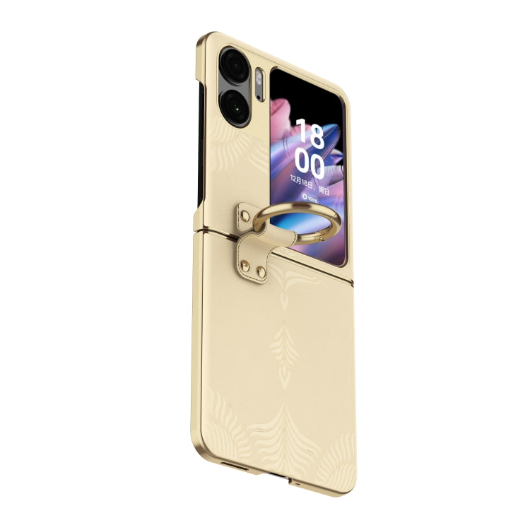 For OPPO Find N2 Flip Electroplated Embossed Leather Phone Case with Ring
