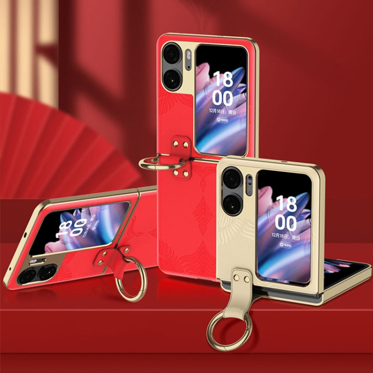 For OPPO Find N2 Flip Electroplated Embossed Leather Phone Case with Ring