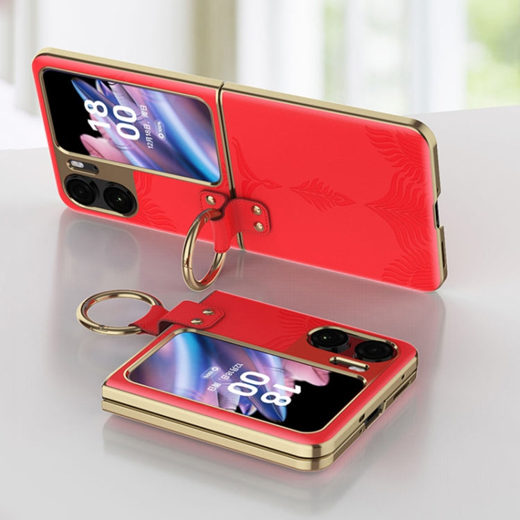 For OPPO Find N2 Flip Electroplated Embossed Leather Phone Case with Ring