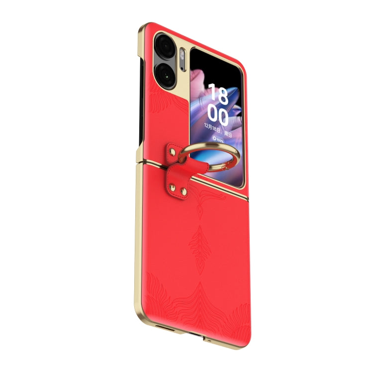 For OPPO Find N2 Flip Electroplated Embossed Leather Phone Case with Ring