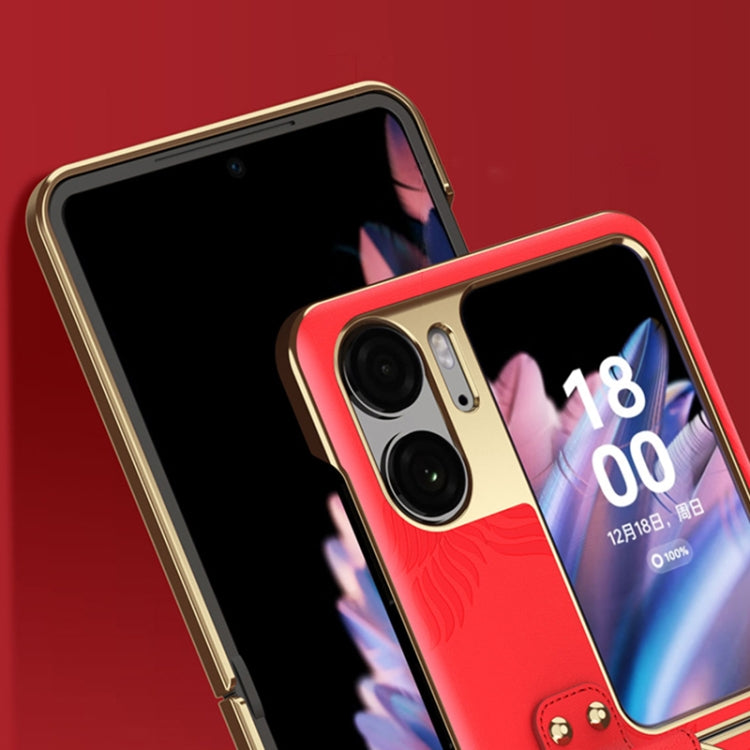 For OPPO Find N2 Flip Electroplated Embossed Leather Phone Case with Ring